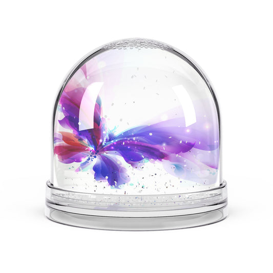 Glass dome with a colorful butterfly in purples and blues inside 