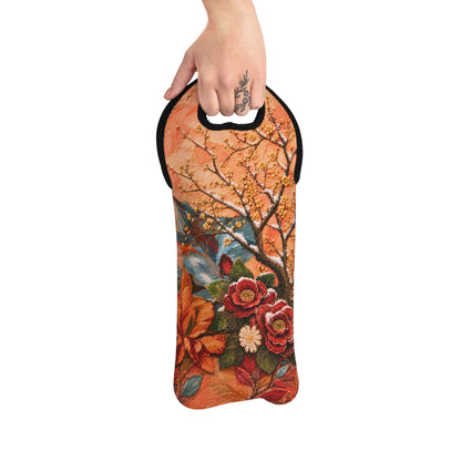 A Flower in Winter Floral Insulated Wine Tote Bag