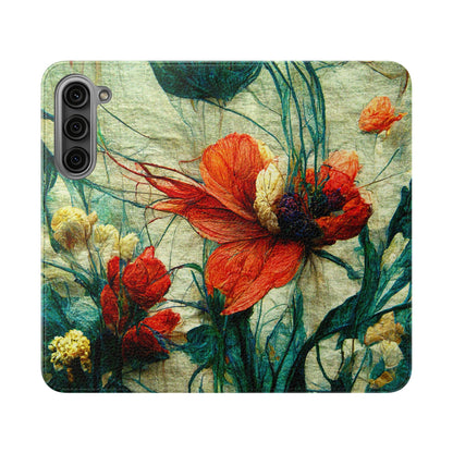 Red Flower Flip Wallet Phone Cases -- with card slots