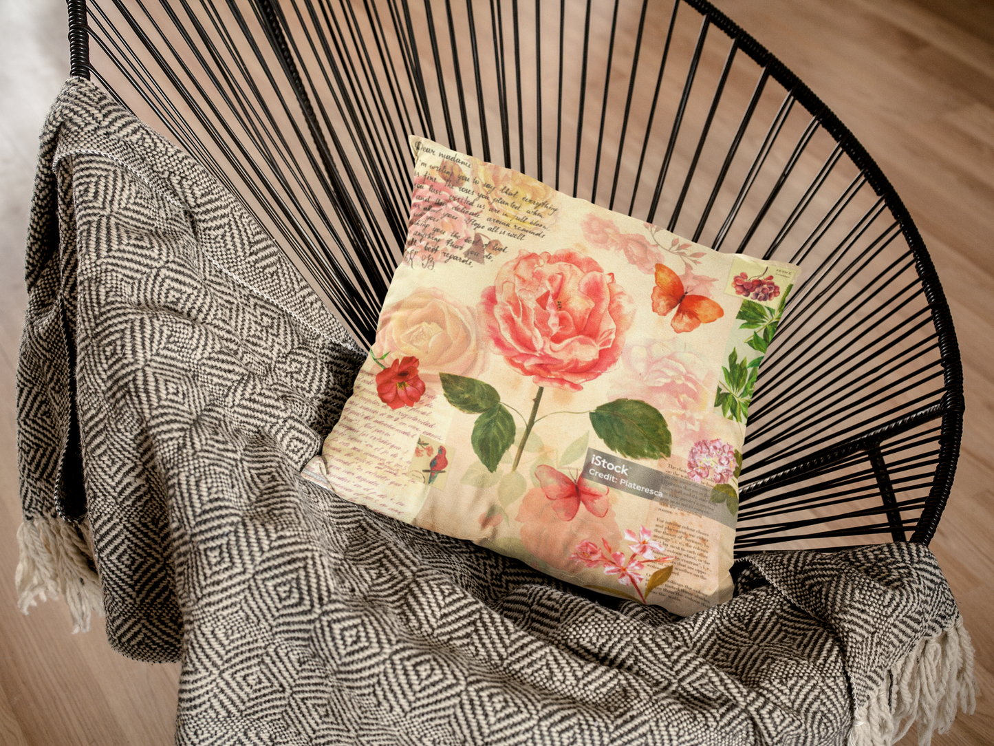 Vintage Rose Square Poly Pillow