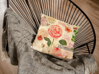 Vintage Rose Square Poly Pillow