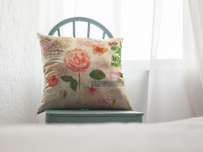 Vintage Rose Square Poly Pillow