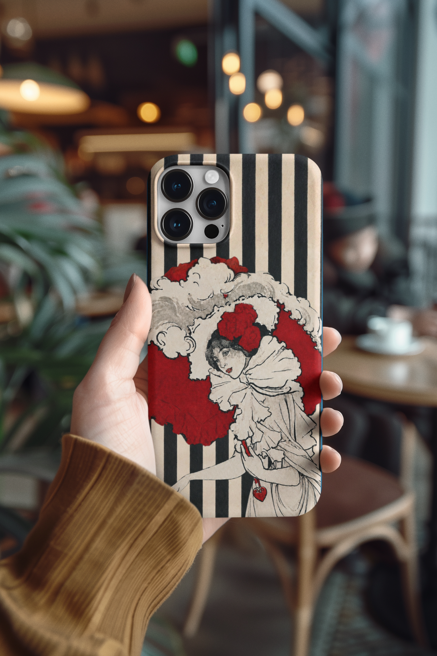 Art Nouveau Woman in Red Hat Tough Phone Case – Vintage Red & Black Illustration