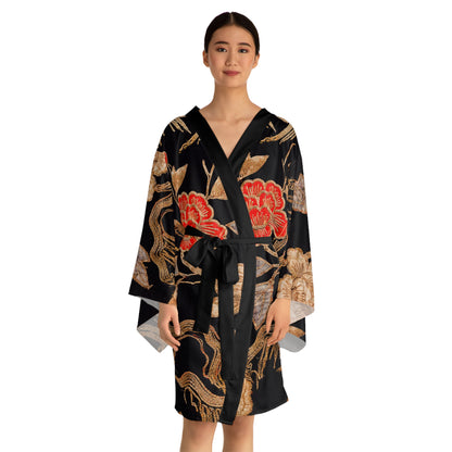 Red Peony and Gold Blossom Kimono Robe