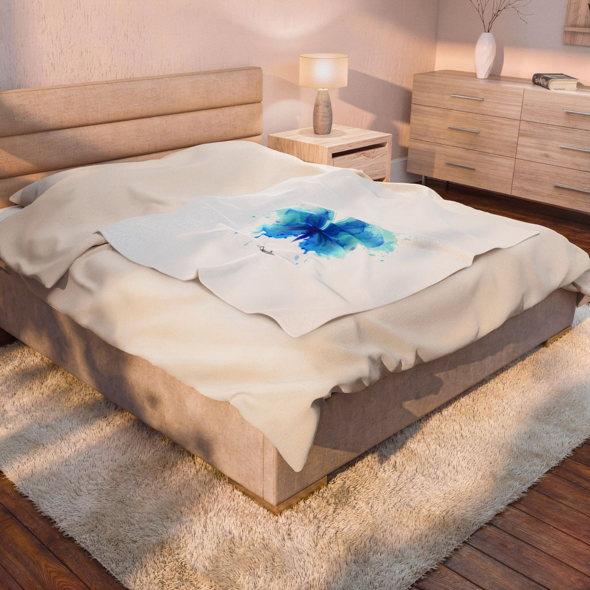 Blue Butterfly Velveteen Plush Throw Blanket