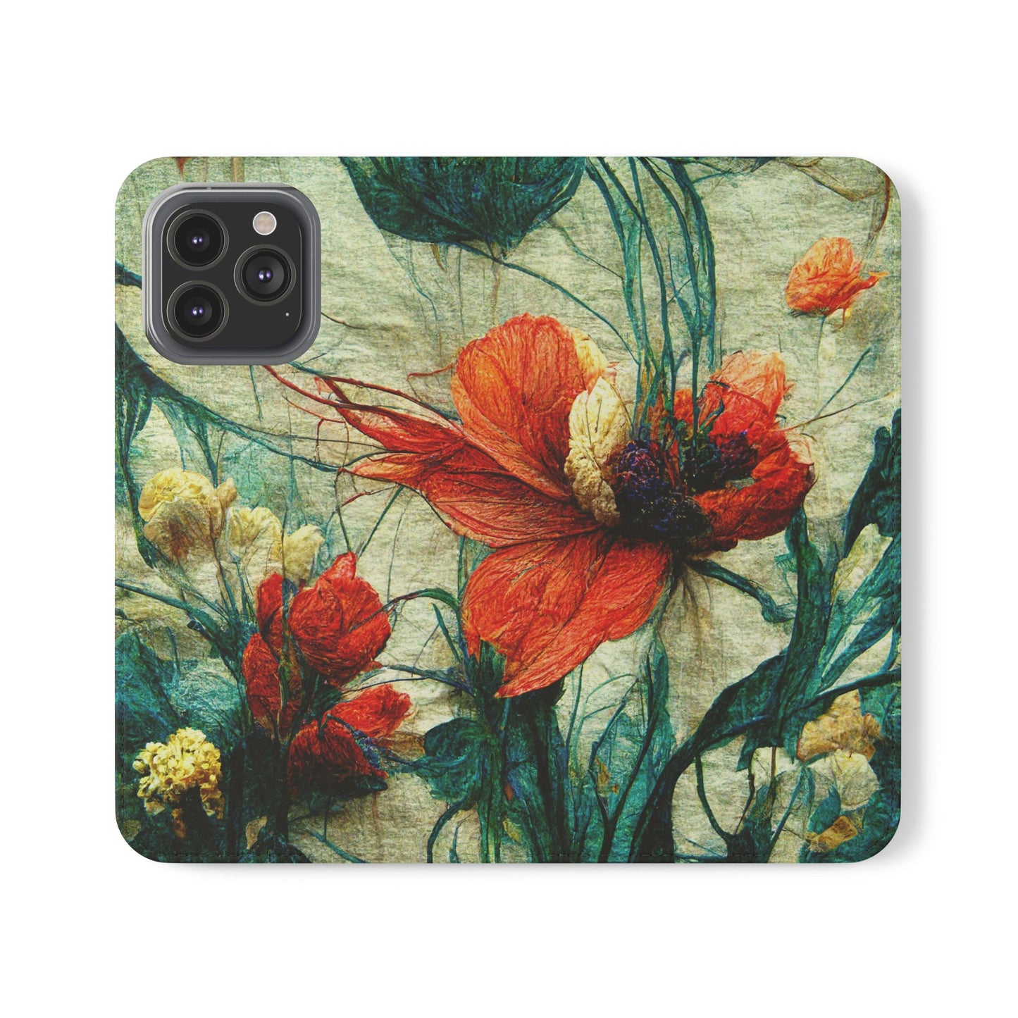 Red Flower Flip Wallet Phone Cases -- with card slots