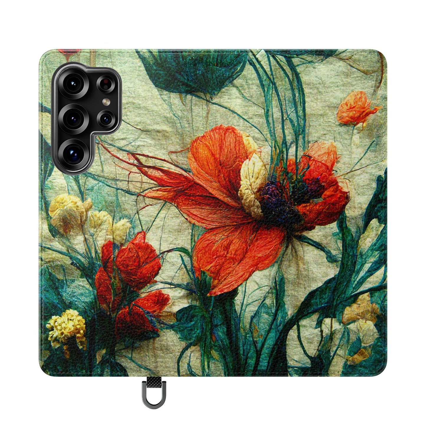 Red Flower Flip Wallet Phone Cases -- with card slots