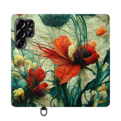Red Flower Flip Wallet Phone Cases -- with card slots