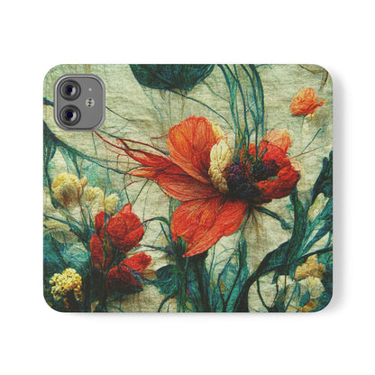 Red Flower Flip Wallet Phone Cases -- with card slots