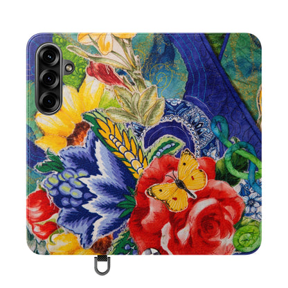 Artistic Floral Flip Wallet Phone Cases — with Card Slots