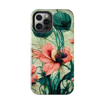 Helen Elizabeth Oriental Poppy Coral Tough Phone Cases