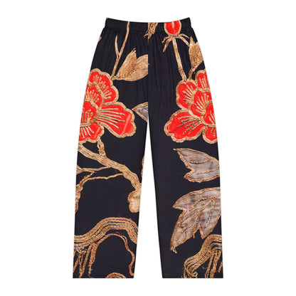 Red Peony & Gold Blossom Women's Lounge Pants