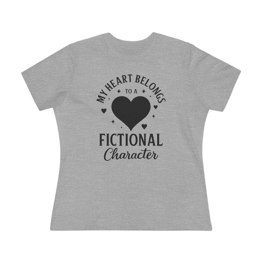 Gray t-shirt with black text and heart graphic 