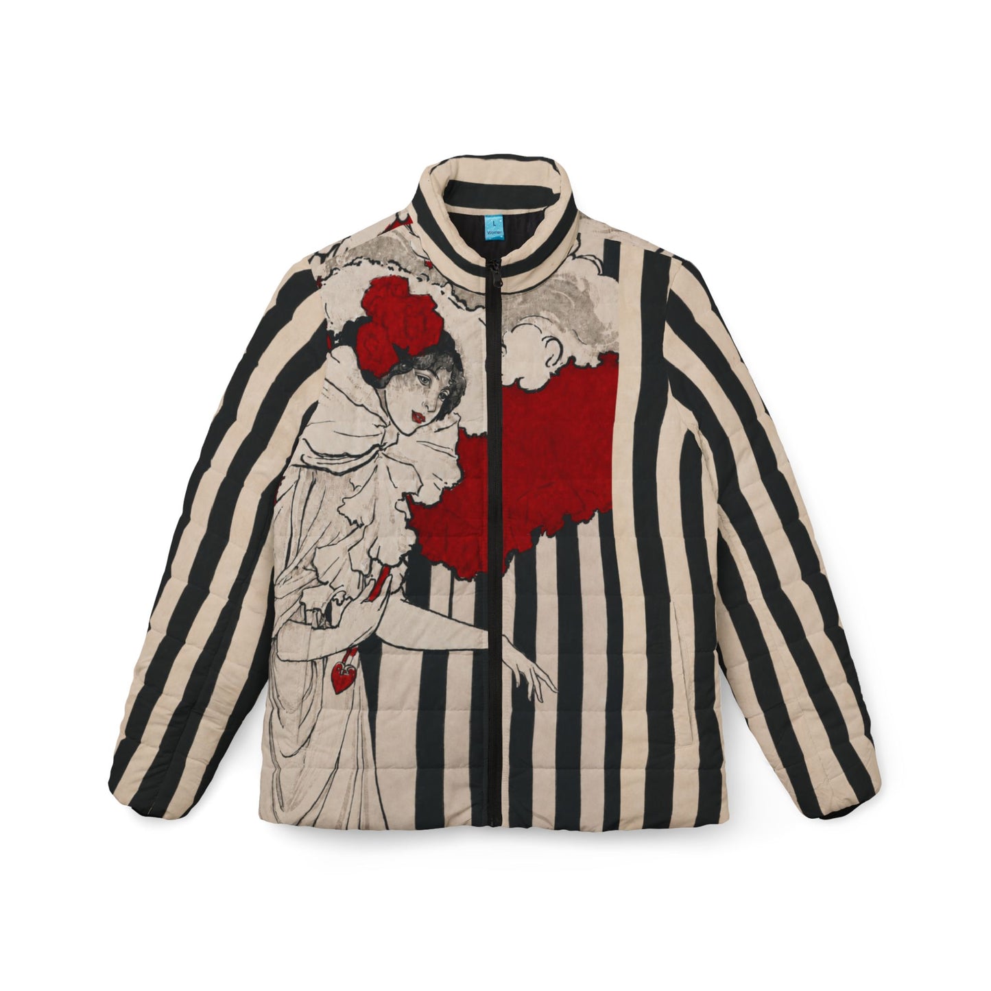 Art Nouveau Woman in Red Hat - Vintage Cabaret Art Puffer Jacket
