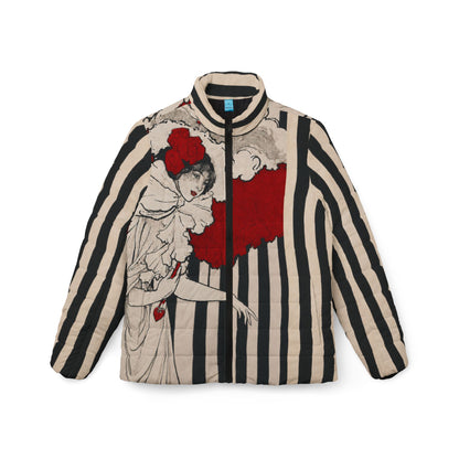 Art Nouveau Woman in Red Hat - Vintage Cabaret Art Puffer Jacket