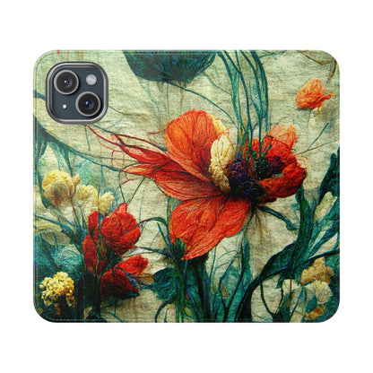 Red Flower Flip Wallet Phone Cases -- with card slots
