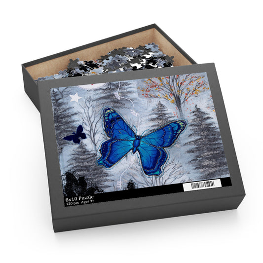 Blue Butterfly Jigsaw Puzzle — Scenic Forest Art