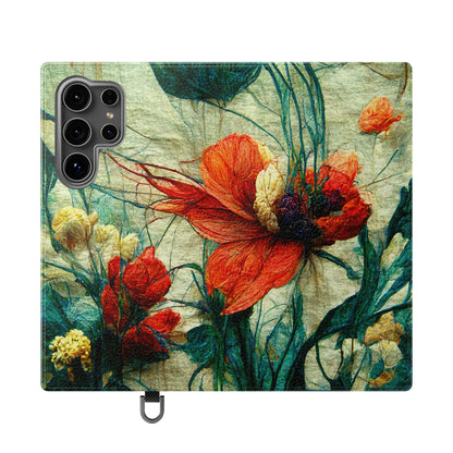 Red Flower Flip Wallet Phone Cases -- with card slots