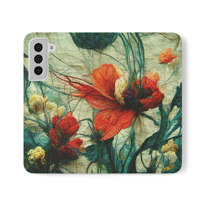 Red Flower Flip Wallet Phone Cases -- with card slots