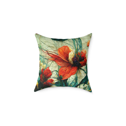 Red Flower Square Poly Canvas Pillow