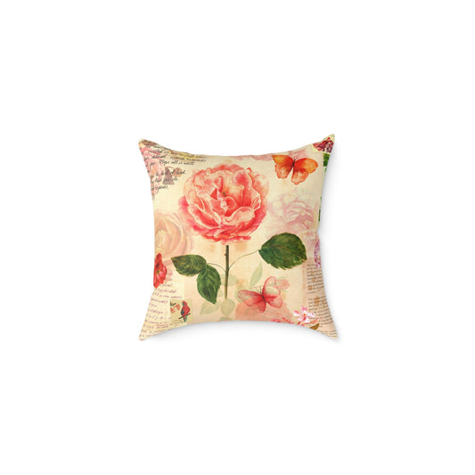 Vintage Rose Square Poly Pillow