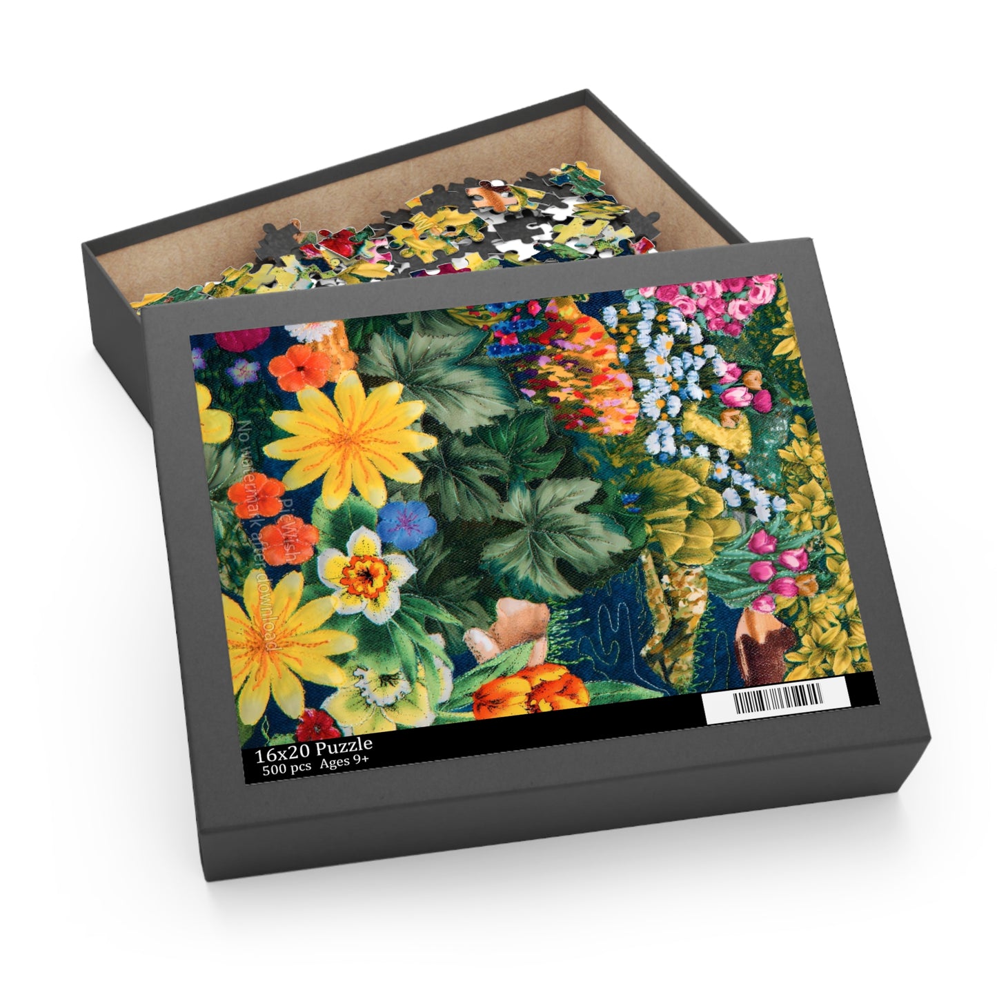 Floral puzzle in a box with colorful flower design on the lid