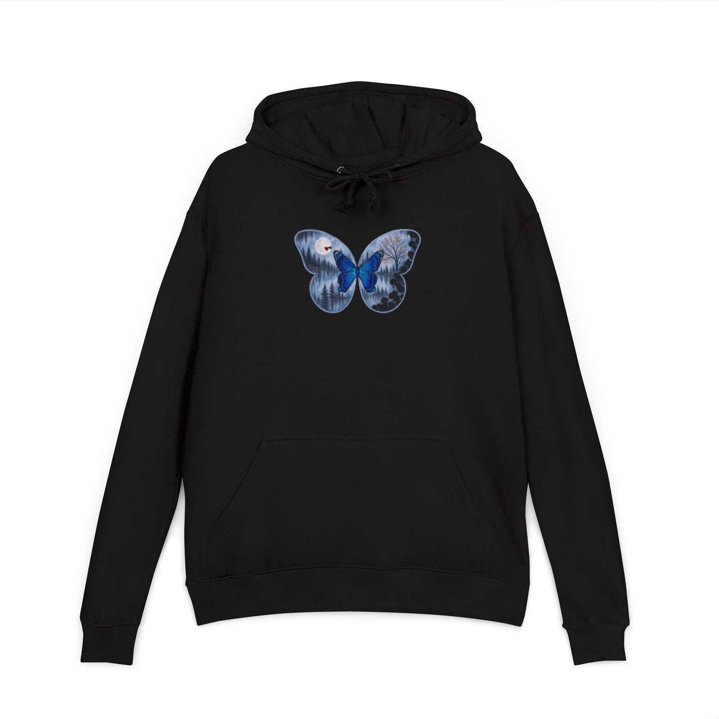Black hoodie with 'Be nice' text on a white background