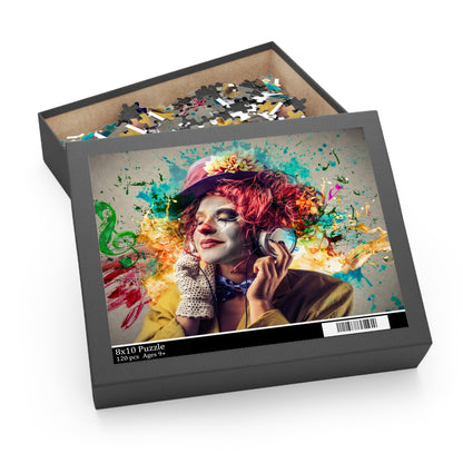 Puzzle box with a colorful design of a person on the cover, featuring a puzzle inside.