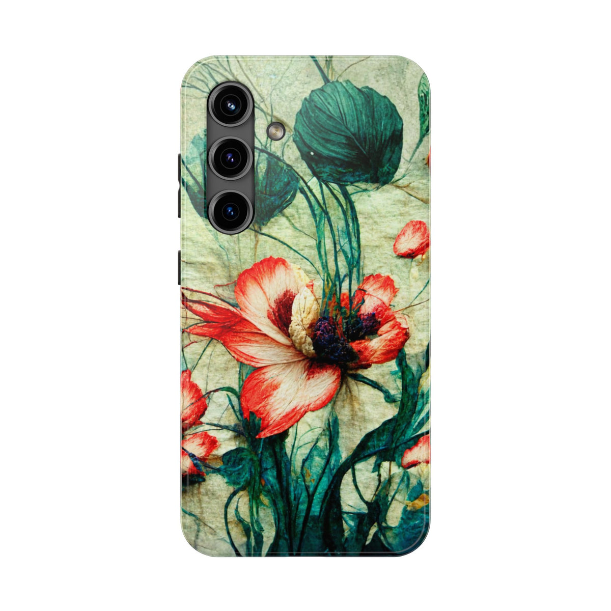Picotee Oriental Poppy Cream & Orange Tough Phone Cases