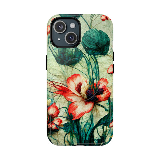 Picotee Oriental Poppy Cream & Orange Tough Magnetic Phone Cases for iPhone