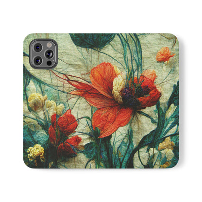 Red Flower Flip Wallet Phone Cases -- with card slots