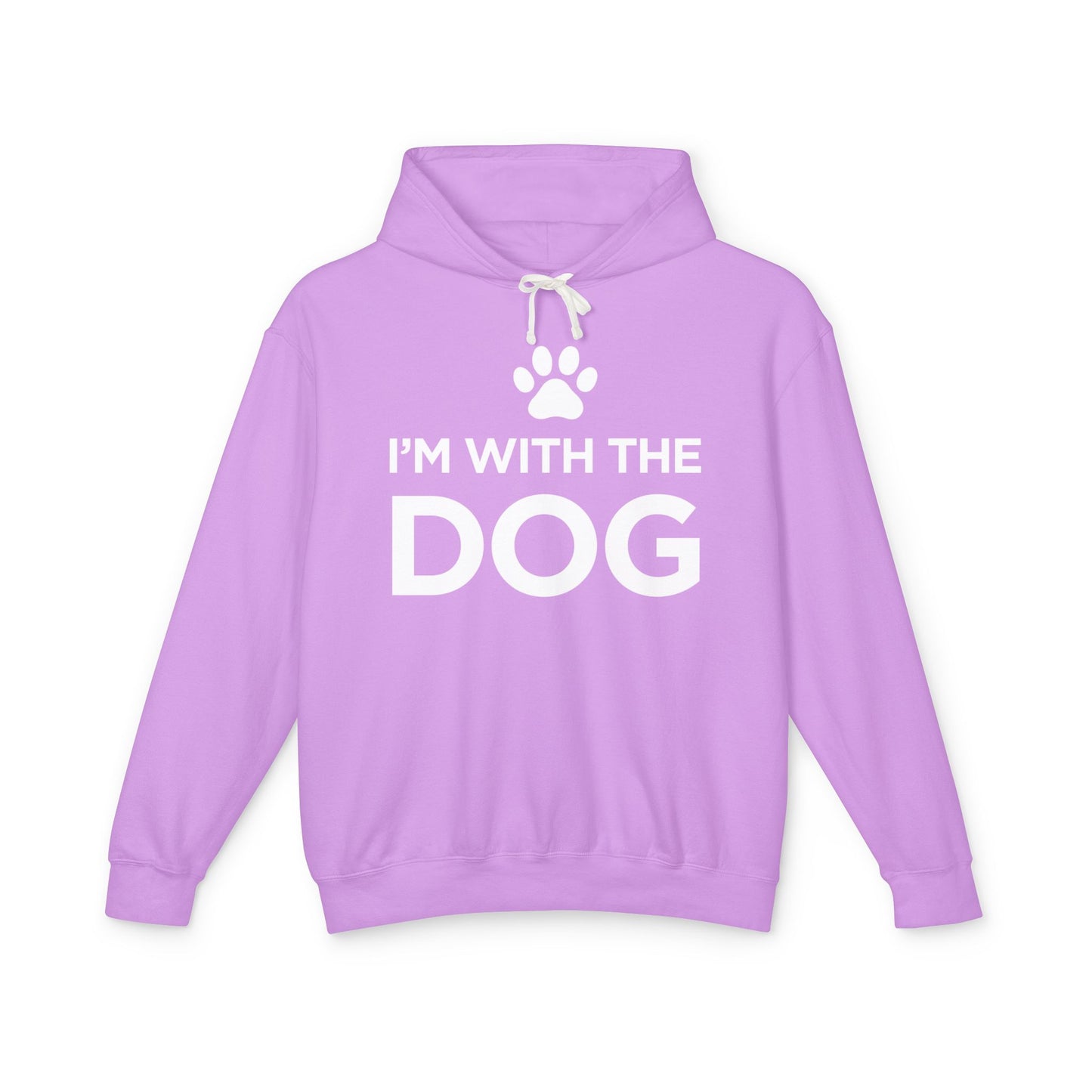 I'm with the Dog (white paw print) - Unisex Lightweight Hoodie