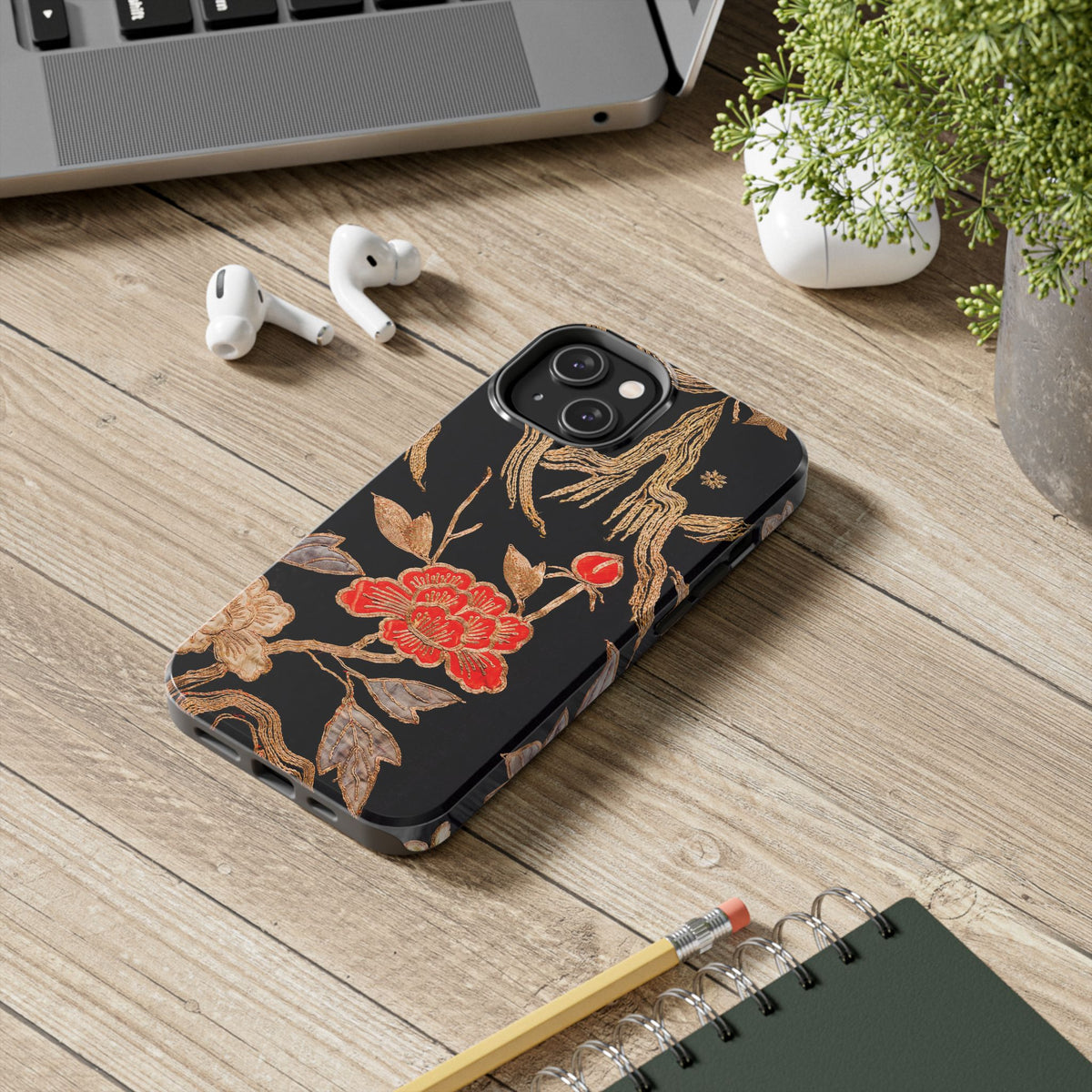 Red Peony and Gold Blossom Tough Phone Cases