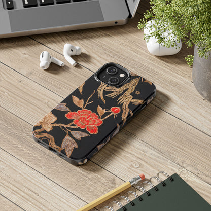 Red Peony and Gold Blossom Tough Phone Cases