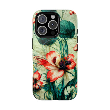 Picotee Oriental Poppy Cream & Orange Tough Magnetic Phone Cases for iPhone