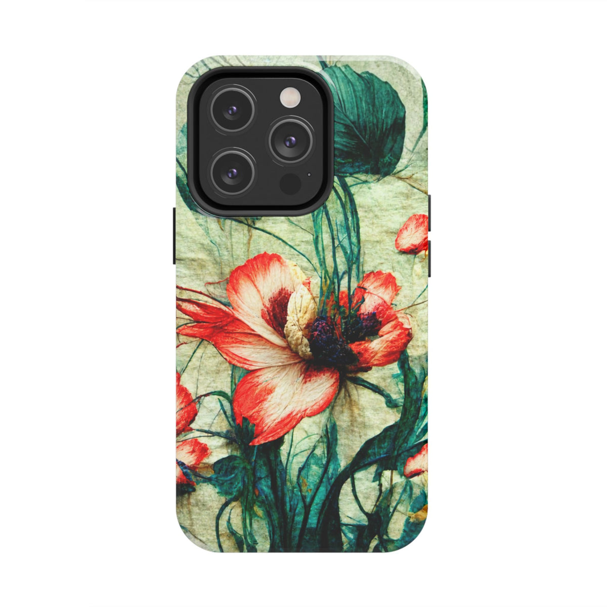Picotee Oriental Poppy Cream & Orange Tough Phone Cases