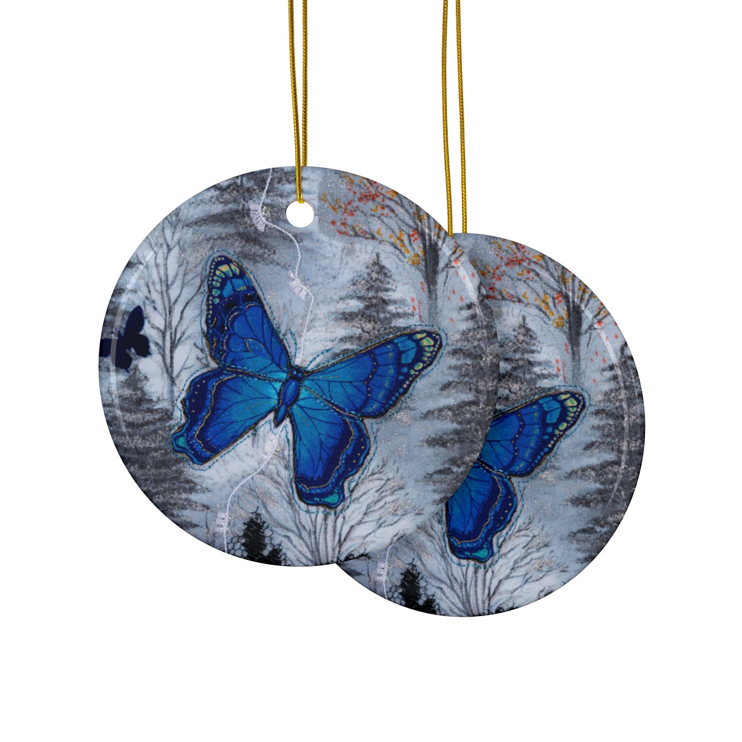 Blue Butterfly Ceramic Ornament — Double-Sided