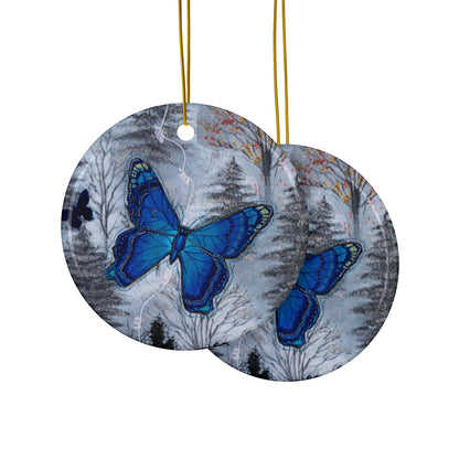 Blue Butterfly Ceramic Ornament — Double-Sided