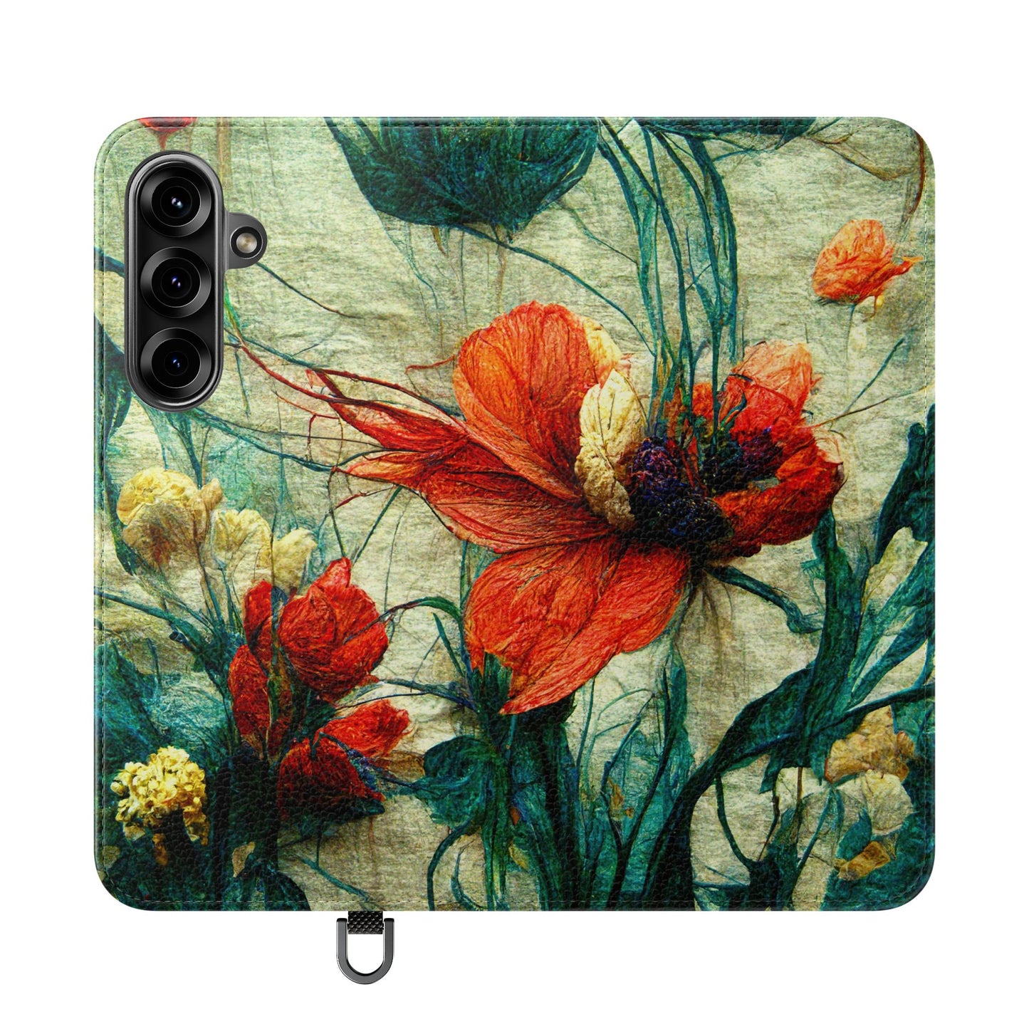 Red Flower Flip Wallet Phone Cases -- with card slots