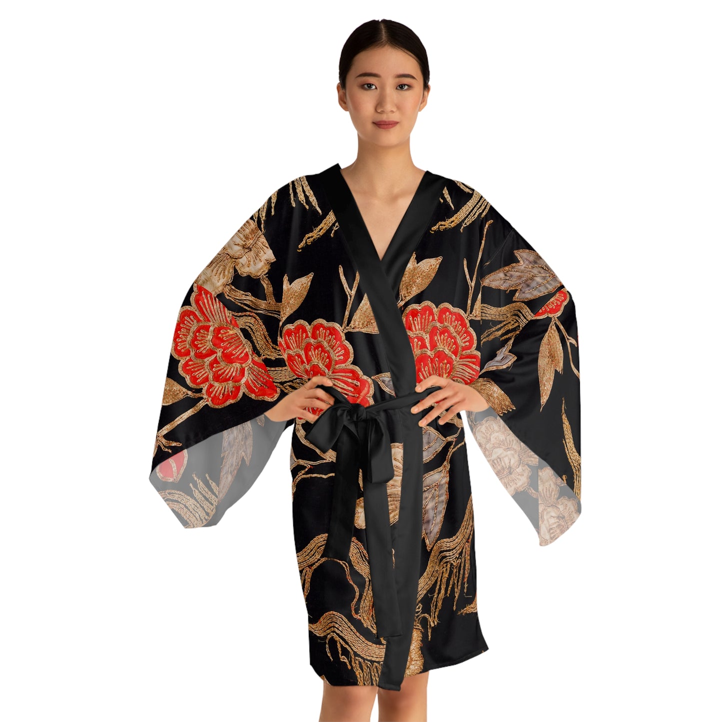 Red Peony and Gold Blossom Kimono Robe
