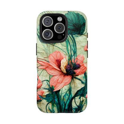 Helen Elizabeth Oriental Poppy Coral Tough Phone Cases