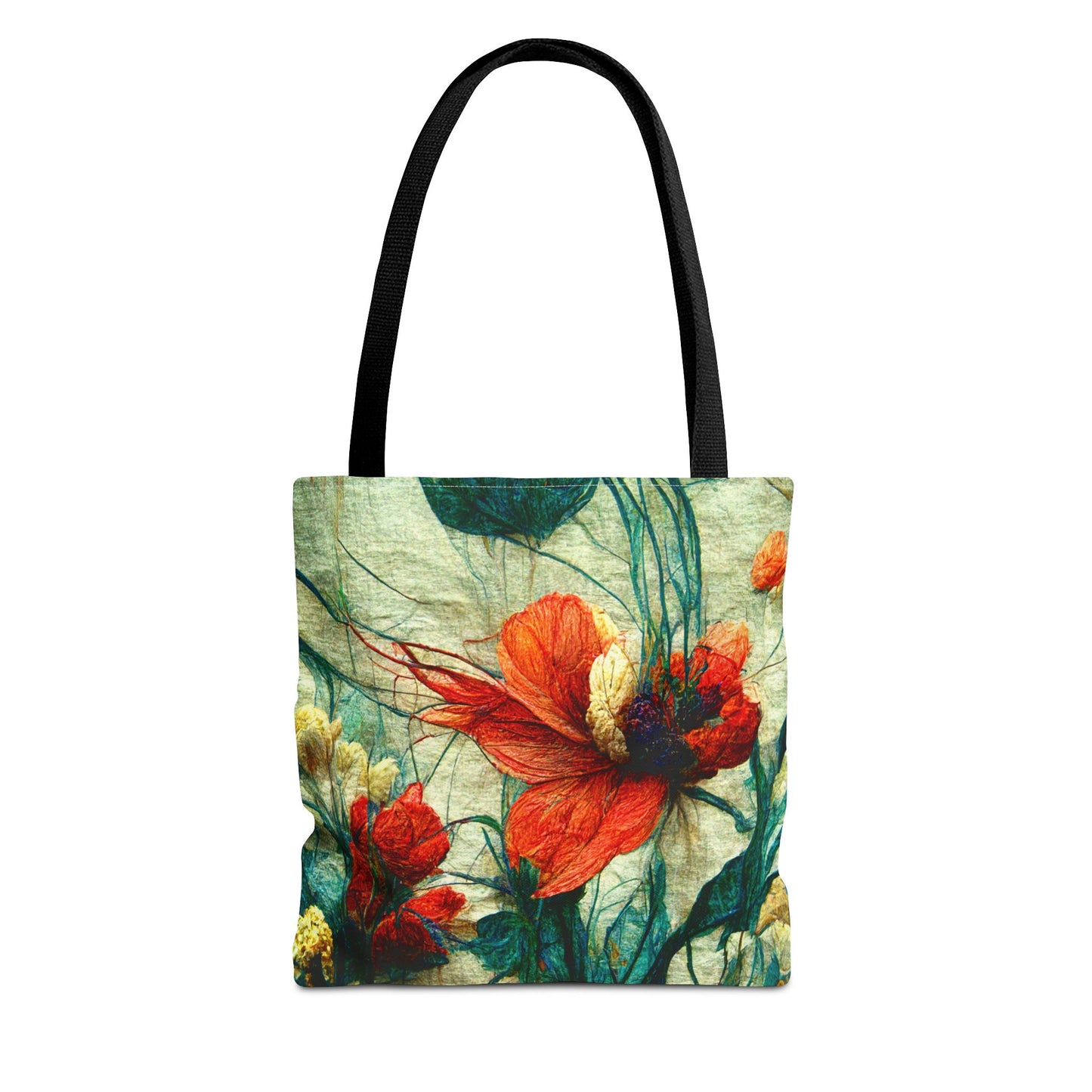 Tote bag with red floral design 
