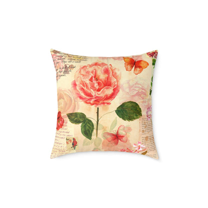 Vintage Rose Square Poly Pillow