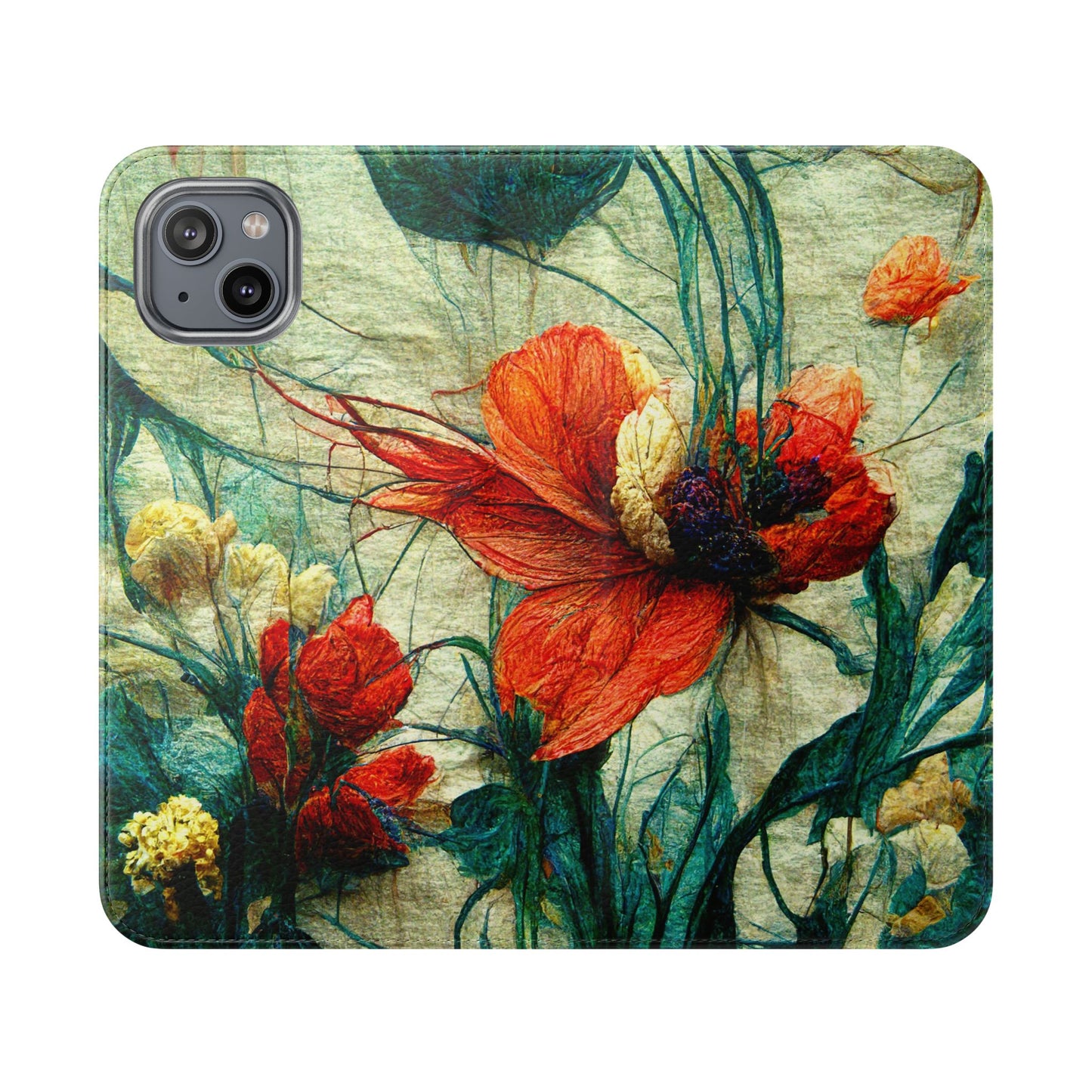 Red Flower Flip Wallet Phone Cases -- with card slots