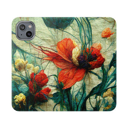 Red Flower Flip Wallet Phone Cases -- with card slots