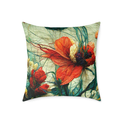 Red Flower Square Poly Canvas Pillow
