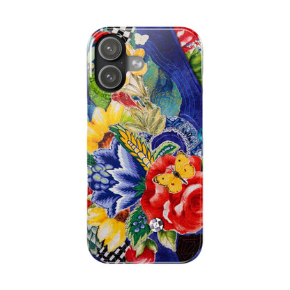 Phone case with colorful floral and butterfly design 