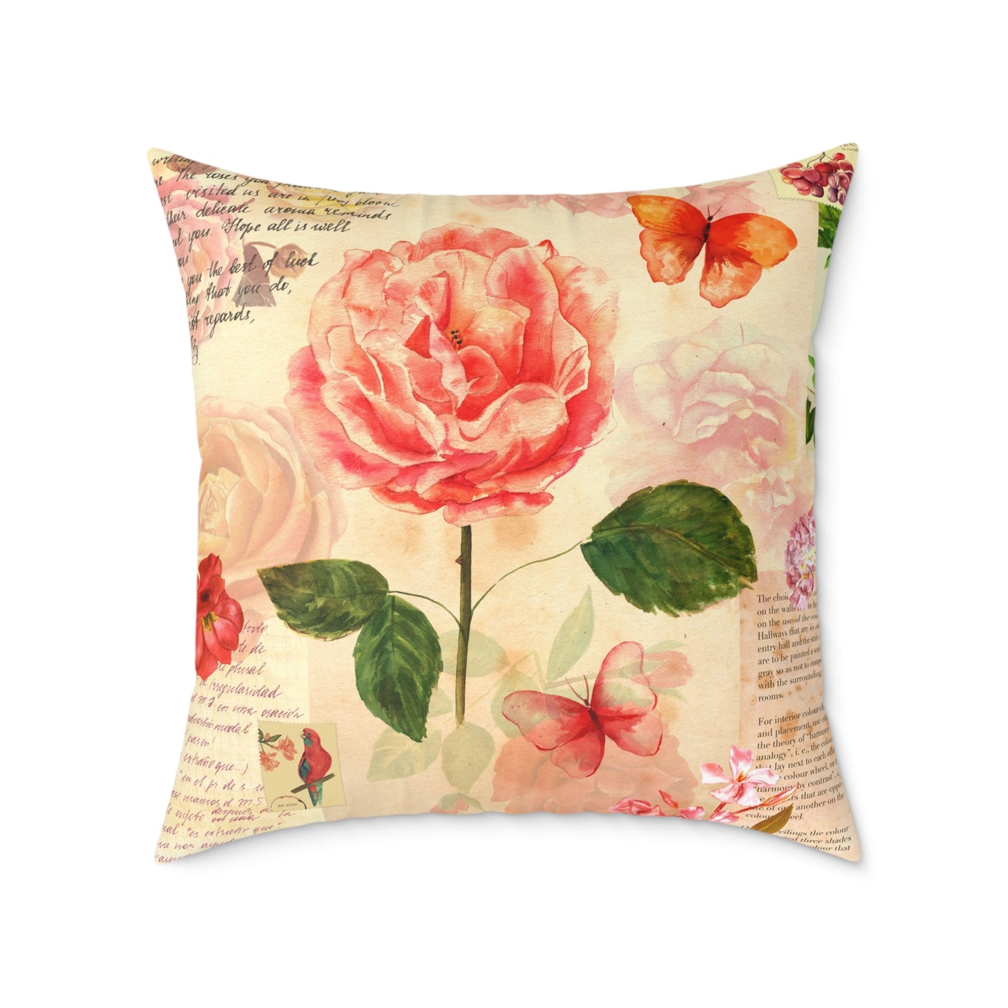 Vintage Rose Square Poly Pillow