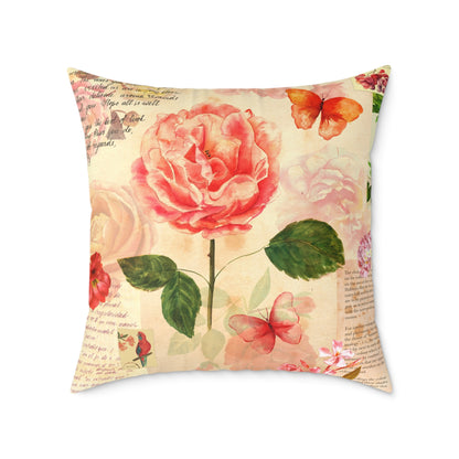 Vintage Rose Square Poly Pillow