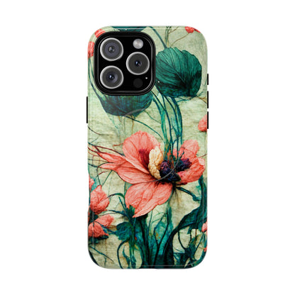 Helen Elizabeth Oriental Poppy Coral Tough Magnetic Phone Cases for iPhone